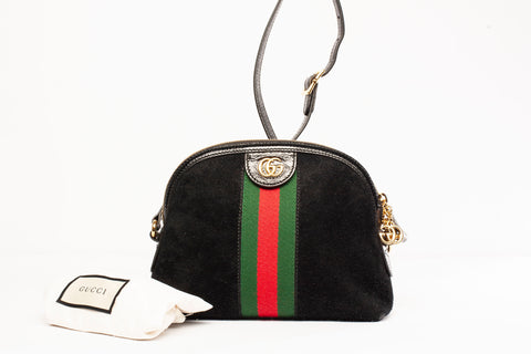 Authentic Gucci GG Ophidia Small Black Suede Shoulder Bag