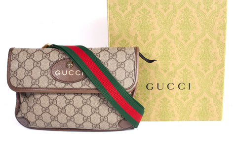 Authentic Gucci GG Supreme Neo Vintage Small Belt Bag Web Strap