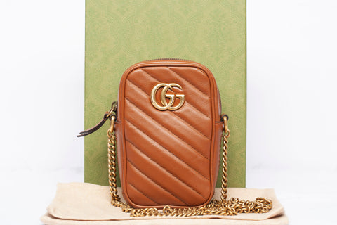 Authentic GUCCI Mini Marmont Leather Chain Shoulder Bag