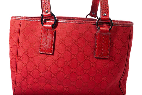 Authentic Red Gucci GG Canvas Small Tote Bag