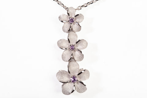 Ladies 14k White Gold Past, Present & Future Plumerias Pendant