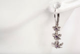 Ladies 14k White Gold Past, Present & Future Plumeria Dangle Earrings