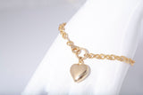 Ladies 14k Yellow Gold Rolo Link Heart Charm Bracelet Size 7"