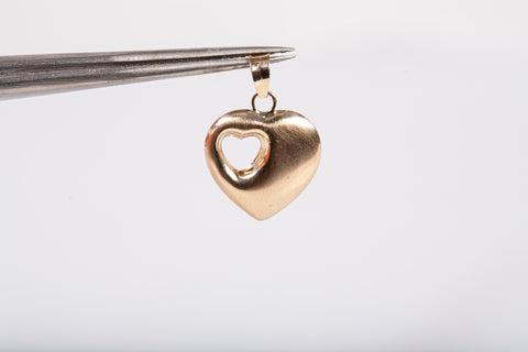 Ladies 10k Yellow Gold Puffy Heart Cutout Pendant