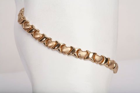 Ladies 14k Yellow Gold Hearts & Kisses Link Bracelet