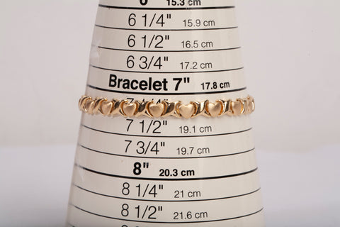 Ladies 14k Yellow Gold Hearts & Kisses Link Bracelet