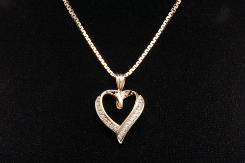 Ladies 14k Yellow Gold Open Heart Diamond Pendant