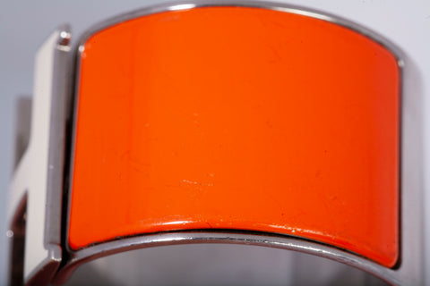Authentic Hermes Ladies Orange and White Wide Clic Clac H Bracelet 6.25"