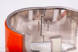 Authentic Hermes Ladies Orange and White Wide Clic Clac H Bracelet 6.25"