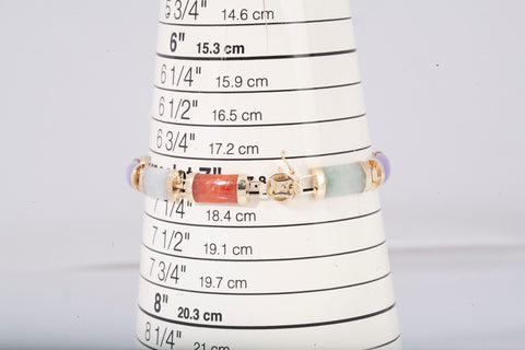 14k Yellow Gold Multicolor Jade Bracelet 7"