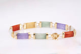 14k Yellow Gold Multicolor Jade Bracelet 7"