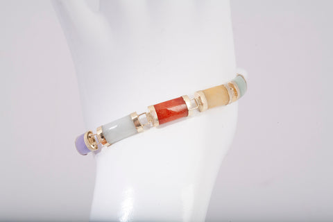 14k Yellow Gold Multicolor Jade Bracelet 7"