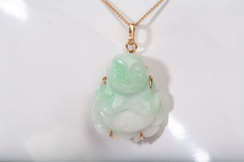 18k Yellow Gold Jade Buddha Pendant