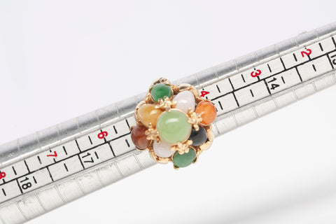 Vintage Multicolor Jade Dome Ring 14k Yellow Gold