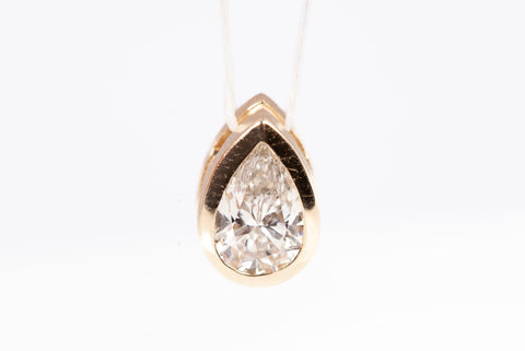 Ladies 14k Yellow Gold Lab Grown Pear Shape Diamond Bezel Pendant