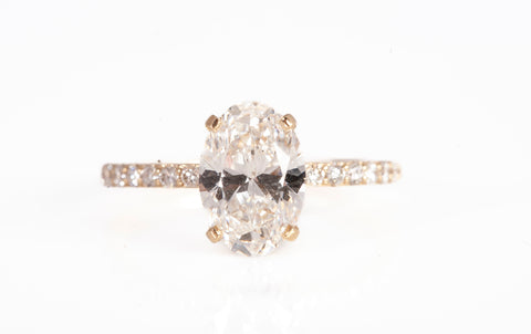 Ladies Lab Grown Oval Cut 14k Yellow Gold 2.50 Carat Diamond Engagement Ring