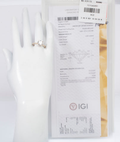 14k Yellow Gold Lab Grown Round Cut 2.5 Carat Diamond Engagement Ring