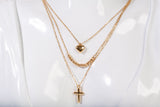 Ladies 18k Yellow Gold 3 Layer Heart, Beads & Cross Adjustable Necklace