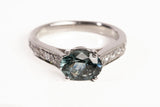 Ladies .950 Platinum Blue Green Sapphire with Diamond Accents Ring