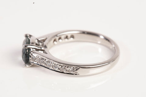 Ladies .950 Platinum Blue Green Sapphire with Diamond Accents Ring