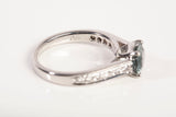 Ladies .950 Platinum Blue Green Sapphire with Diamond Accents Ring