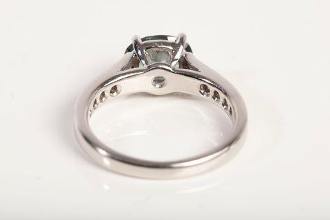 Ladies .950 Platinum Blue Green Sapphire with Diamond Accents Ring