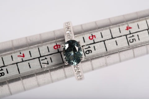 Ladies .950 Platinum Blue Green Sapphire with Diamond Accents Ring