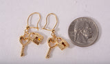 Ladies 18k Yellow Gold Lock and Key Earrings