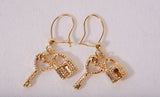 Ladies 18k Yellow Gold Lock and Key Earrings