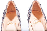 Christian Louboutin Black Lace/ Beige Satin Fifi Peep Toe Platform Pumps Size 39.5