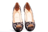 Christian Louboutin Black Lace/ Beige Satin Fifi Peep Toe Platform Pumps Size 39.5