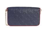Authentic Louis Vuitton Felicie Pochette Monogram Navy Blue Empriente Leather Crossbody Bag