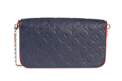 Authentic Louis Vuitton Felicie Pochette Monogram Navy Blue Empriente Leather Crossbody Bag