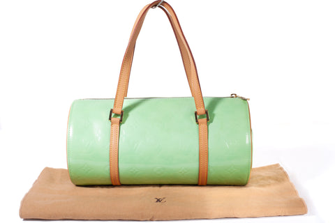 Authentic LOUIS VUITTON Monogram Green Bedford Vernis Papillon 30 Handbag