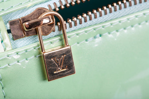 Authentic LOUIS VUITTON Monogram Green Bedford Vernis Papillon 30 Handbag