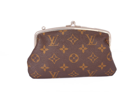 Authentic LOUIS VUITTON Monogram Canvas Vintage French Kiss Lock Coin Purse