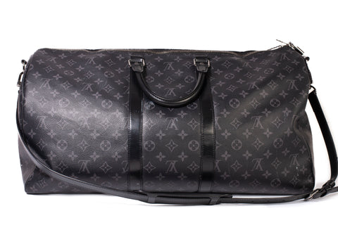 Authentic LOUIS VUITTON Monogram Eclipse Canvas Keepall Bandouliere 55