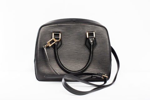 Authentic Louis Vuitton Black Epi Leather Sablon Top Handle Shoulder Bag