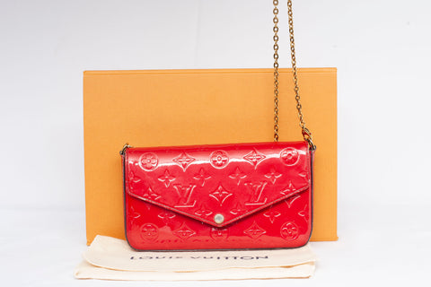 Authentic Louis Vuitton Red Vernis Felicie Pochette Crossbody Bag