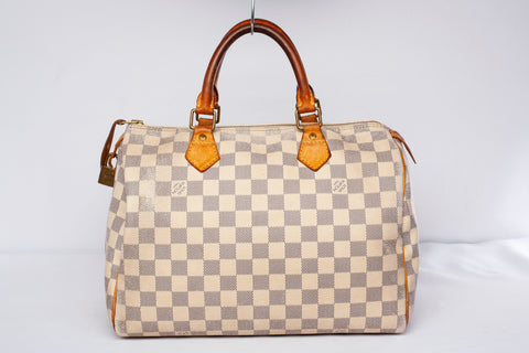 Authentic Louis Vuitton Damier Azur Canvas Speedy 30 Shoulder Bag