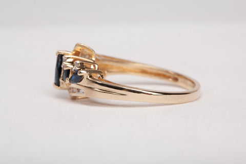 14k Yellow Gold Marquise Cut Sapphire with Diamond Accents Bypass Ring
