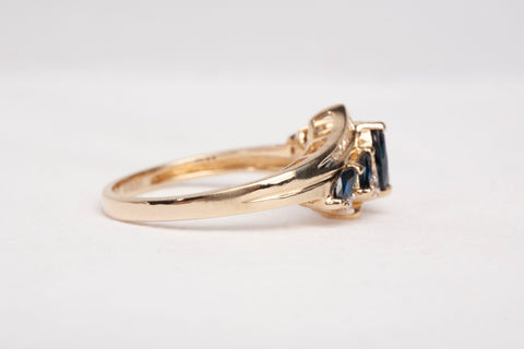 14k Yellow Gold Marquise Cut Sapphire with Diamond Accents Bypass Ring