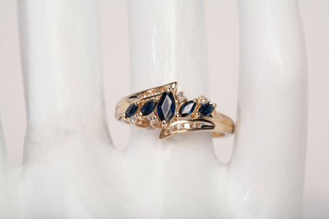 14k Yellow Gold Marquise Cut Sapphire with Diamond Accents Bypass Ring