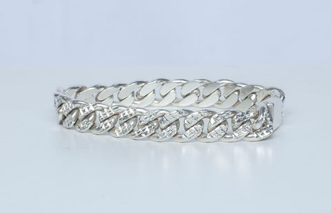 Mens .925 Sterling Silver Diamond Cut Cuban Link Style Bracelet Size 8"