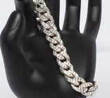 Mens .925 Sterling Silver Diamond Cut Cuban Link Style Bracelet Size 8"