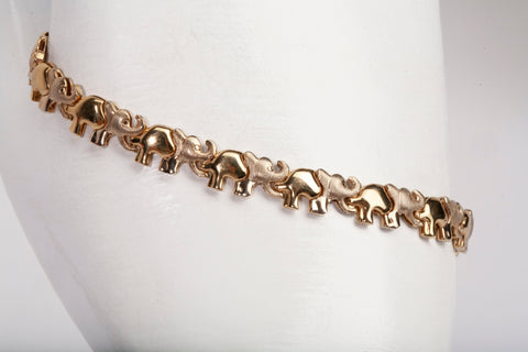 Ladies 14k Yellow Gold Elephant Link Bracelet Size 6.75"