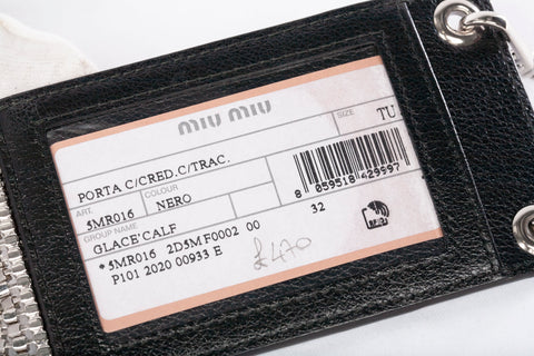 Authentic Miu Miu Lanyard Crystal Fringe Black Leather Credit Card Holder
