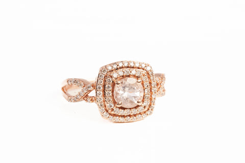 Ladies 14k Rose Gold Morganite with Diamond Accents Engagement Ring Size 8