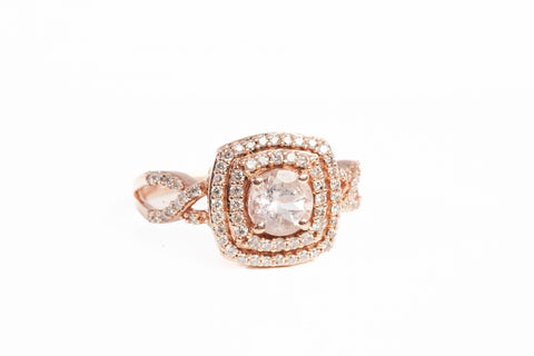 Ladies 14k Rose Gold Morganite with Diamond Accents Engagement Ring Size 8