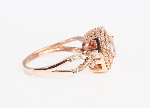 Ladies 14k Rose Gold Morganite with Diamond Accents Engagement Ring Size 8